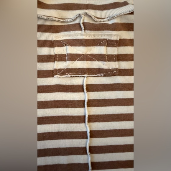 Free People We The Free Good Stripe Turtleneck Brown and White XS - Picture 7 of 9